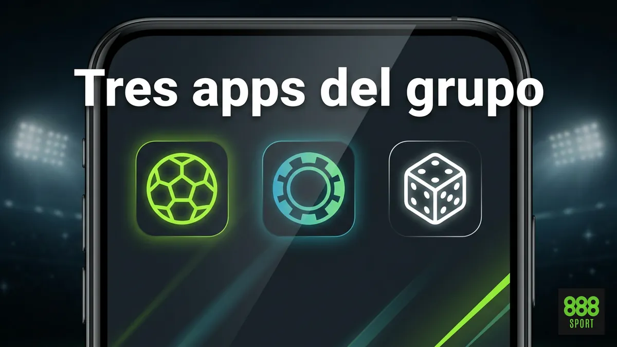 Celular mostrando tres aplicaciones separadas del grupo 888: deportes, casino y póker en Chile