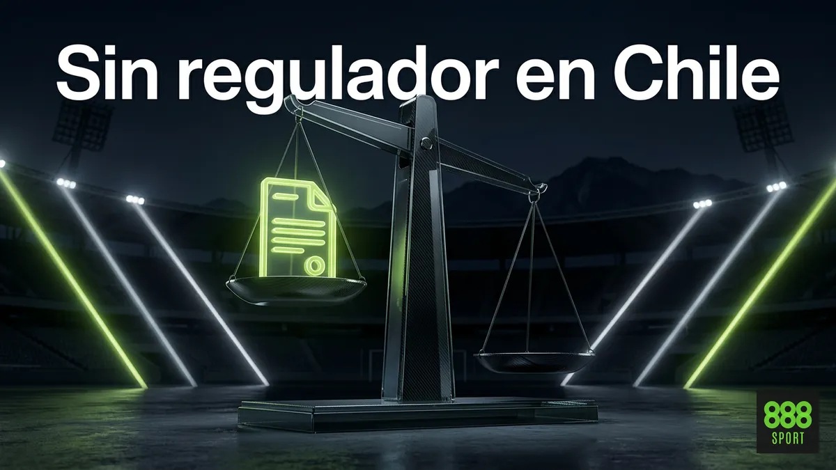 Balanza de vidrio oscuro sin contrapeso simbolizando la ausencia de un regulador local de apuestas online en Chile para 888sport