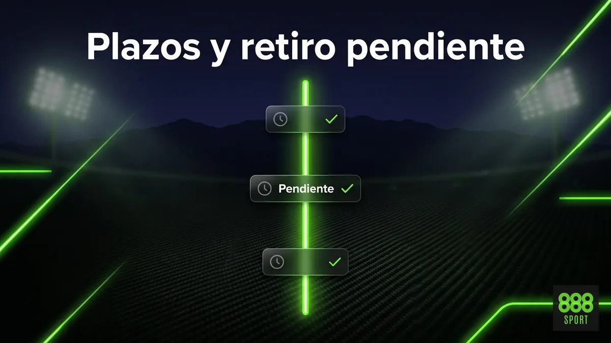 Línea de tiempo con plazos de verificación y estado pendiente de un retiro en 888sport Chile